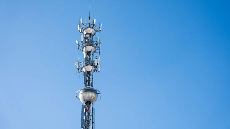 Cellular communications tower for mobile phone and video data transmission.