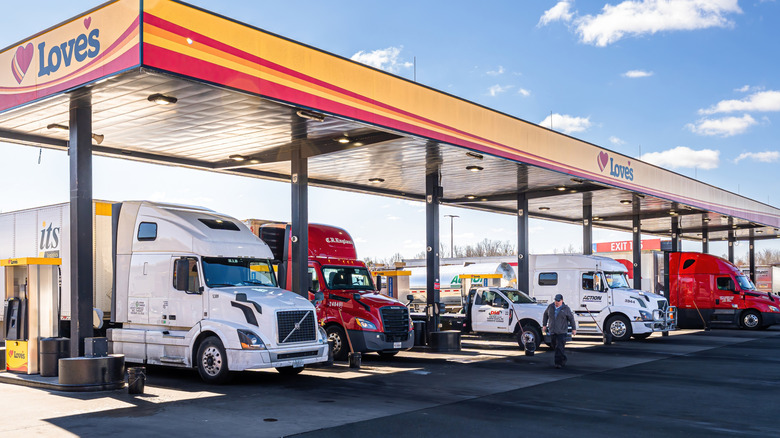 Trucks refueling at a Love's gas station in North Carolina