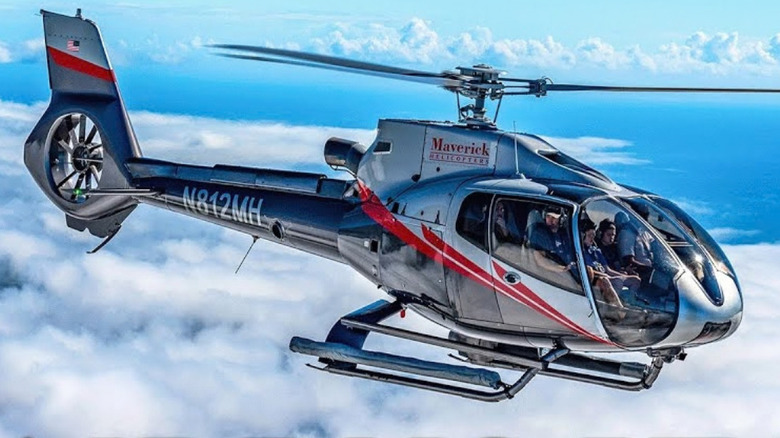 A shot of the Airbus 130 helicopter used by Maverick Helicopters
