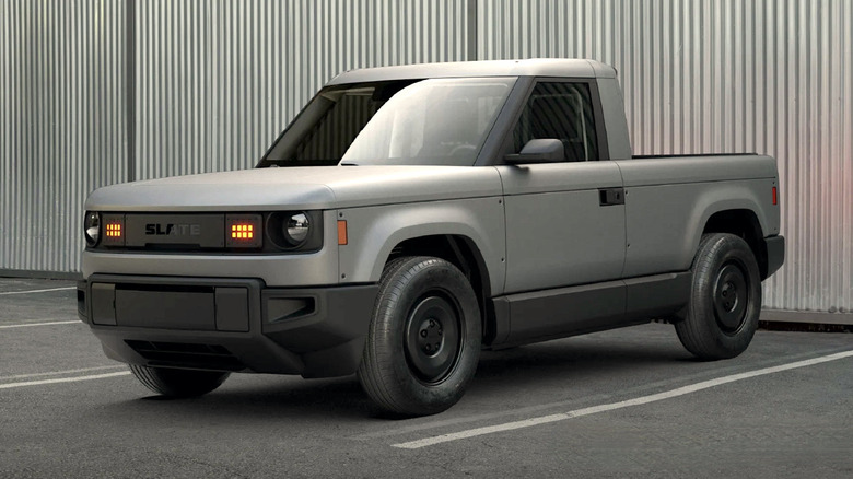 Pictuer displaying Slate pickup truck backed into a parking space