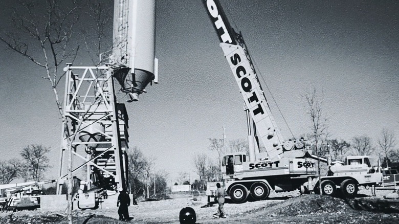 A screenshot from a video showing SRM Concrete's backyard ready-mix concrete plant.