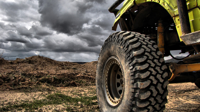 An off-road Jeep sporting off-road tires