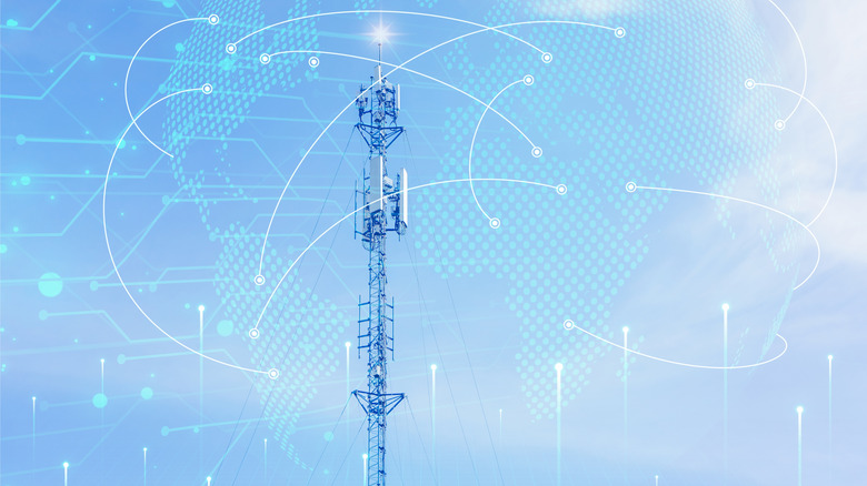 Mobile tower with 5g connectivity graphics