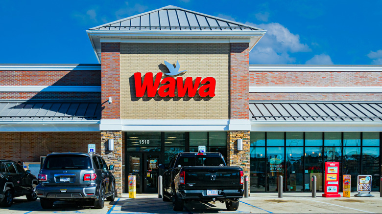 Front of Wawa convenience store on sunny day