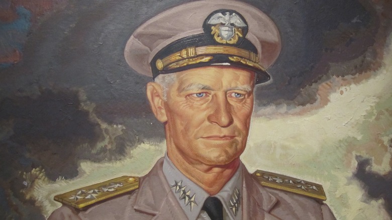 Oil painting portrait of Chester Nimitz