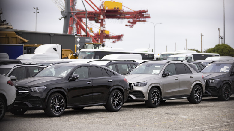 Mercedes SUVs waiting delivery at port