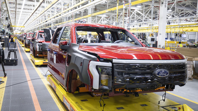 Ford F-150 pickup trucks on assembly line