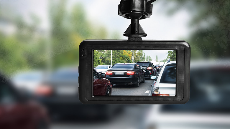 Dash cam capturing images of cars