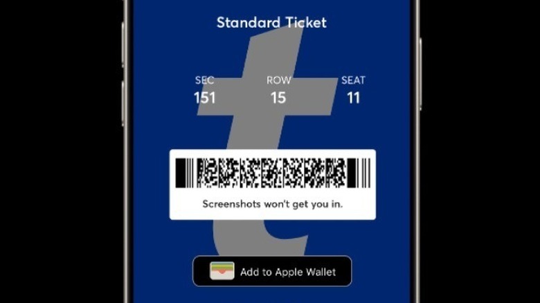 A ticketmaster mobile ticket shown in app