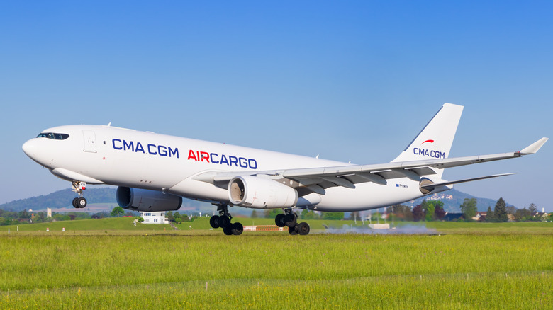 CMA CGN Airliners Airbus A330f airplane takes off from Zürich Airport on a sunny day