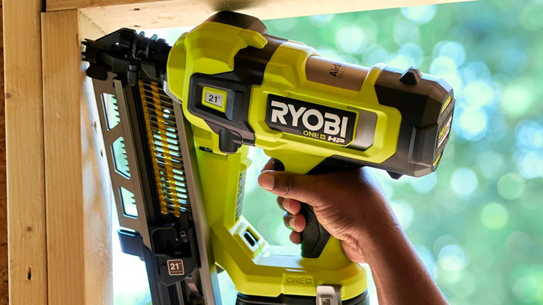 The Ryobi 18V AirStrike Framing Nailer in action