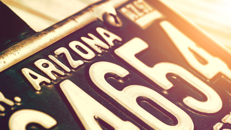 Arizona number plate shining in sunlight