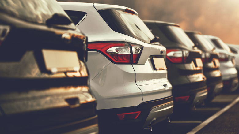 SUVs parked in row