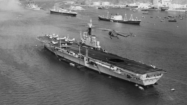 An axial deck aircraft carrier, the HMS Centaur