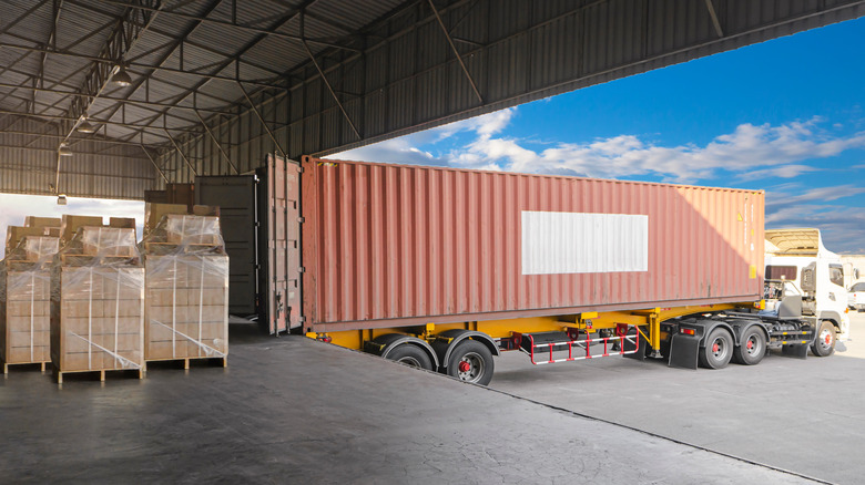 Pallets waiting to be loaded onto a semi-truck