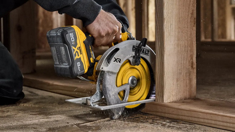 The DeWalt 20V Max XR Circular Saw cutting through wood