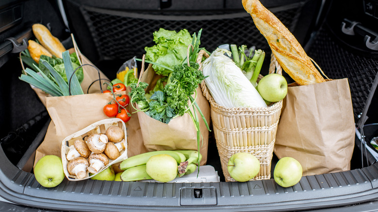 A car trunk full of grocery bags