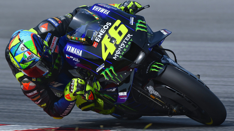 A Yamaha bike at a corner during a MotoGP race