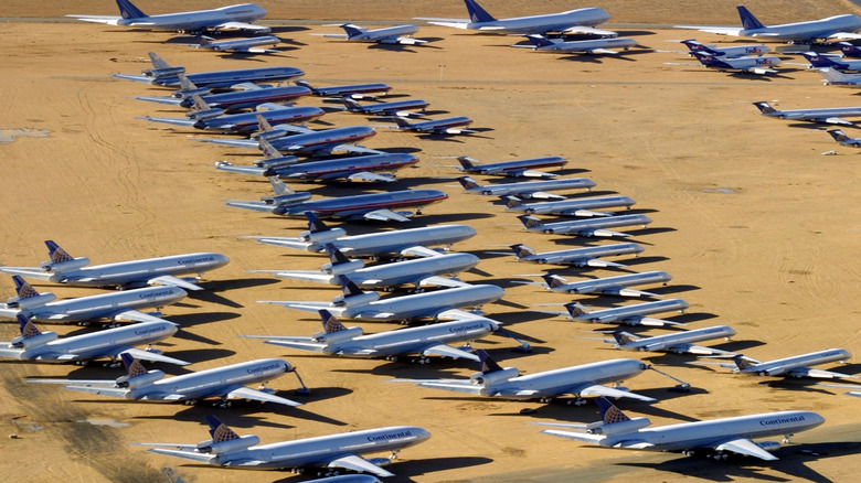 Commercial airplanes in Mojave desert.