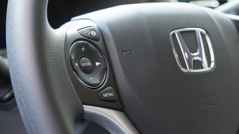 Closeup of a Honda Civic steering wheel
