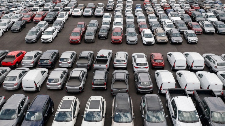 Aerial shot of a parking lot 