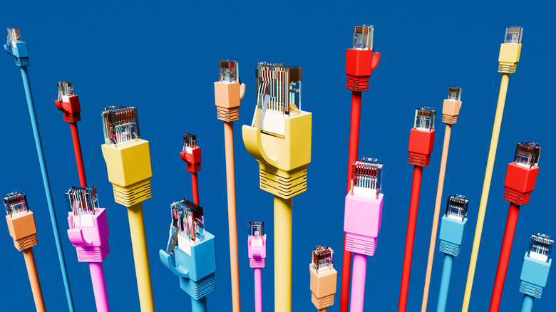 A striking wide-angle image featuring an array of Ethernet cables in various colors