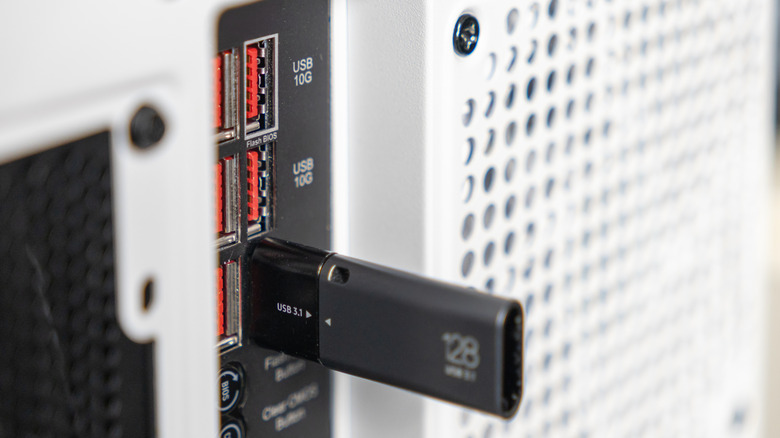 USB stick plugged into a red USB port