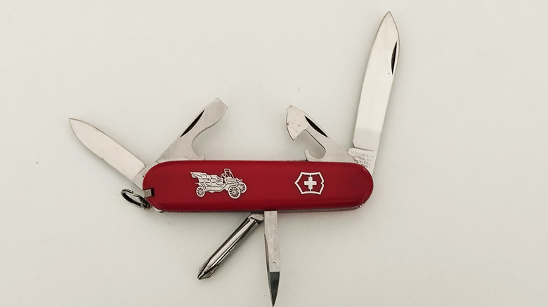 Clean Swiss Army Knife with blades partially opened
