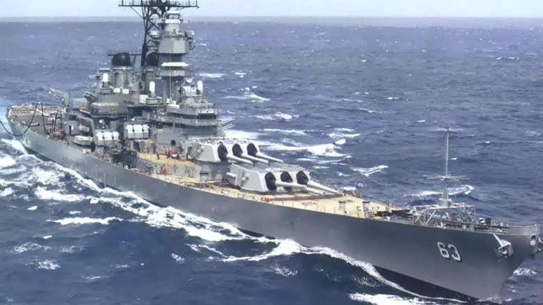 The USS Missouri (BB-63) underway at sea.