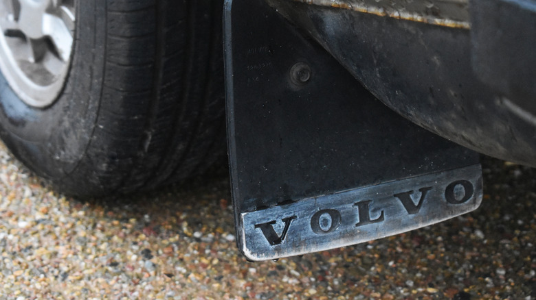 Volvo-branded mud flaps on a car