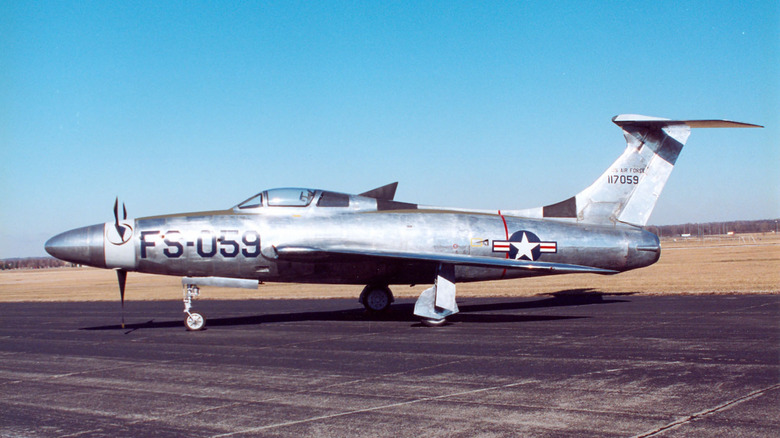 Repulbic XF-84H "Thunderscreech" parked on tarmac, left-view