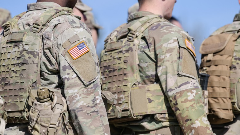 U.S. Army soldiers lined up in uniform