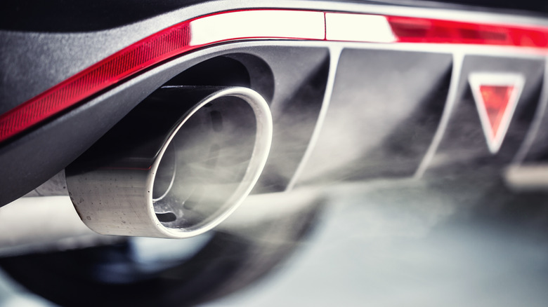 Air and moisture coming out of car's exhaust