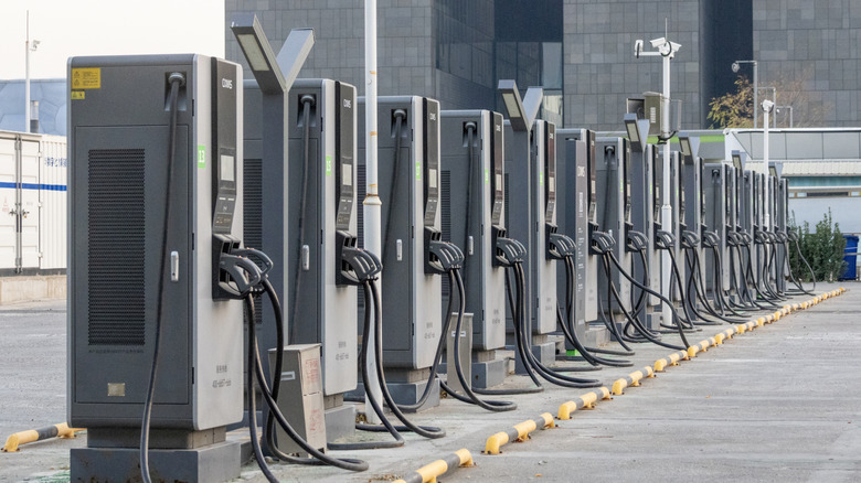 Row of NEV chargers in Beijing, China