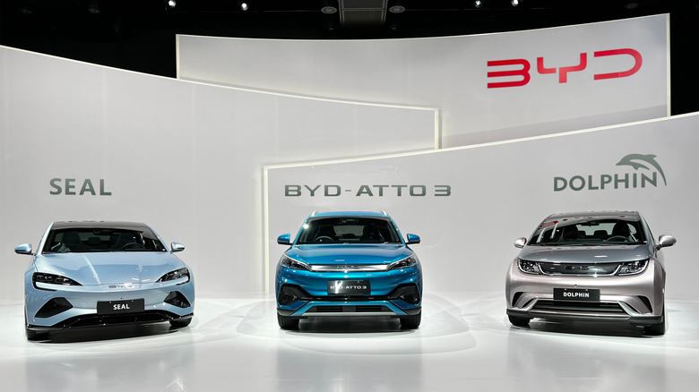 Three Chinese BYD NEV models on display