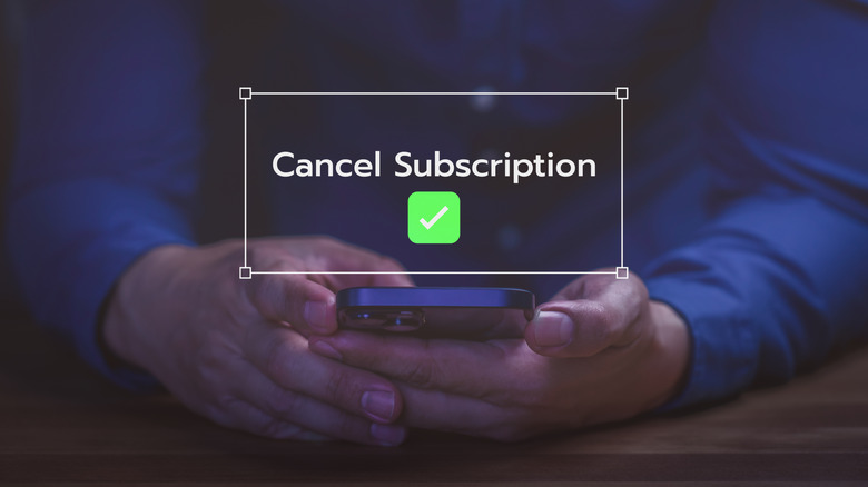 Person holding their phone, canceling a subscription