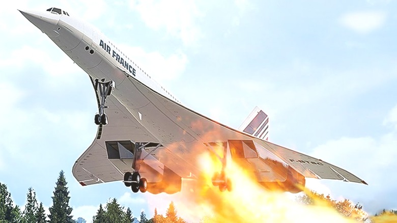 CGI render of Concorde Air France Flight 4590 fire on takeoff
