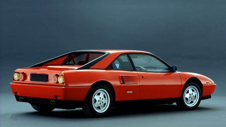 Rear-quarter shot of a red Ferrari Mondial T
