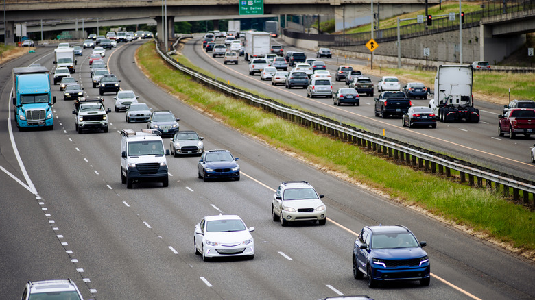 Modern interstate highway with mixed traffic