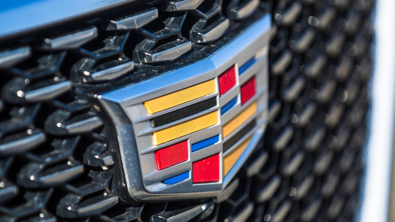 Modern Cadillac emblem on silver grill