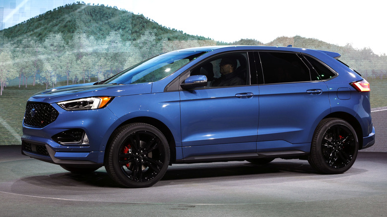 Blue Ford Edge ST at auto show