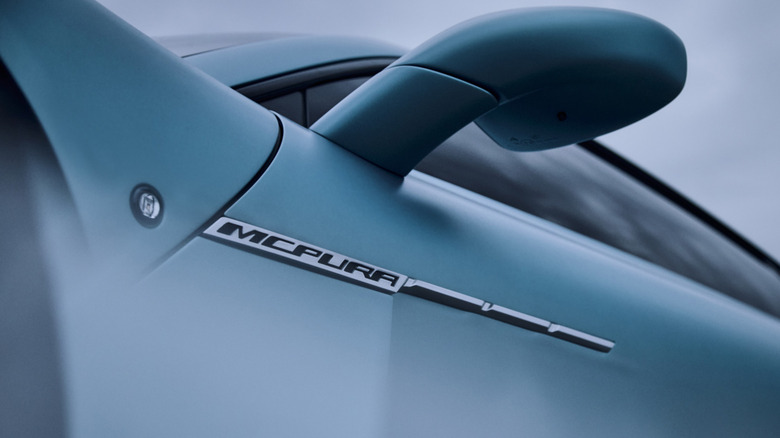 Close-up view of Maserati MCPura badge