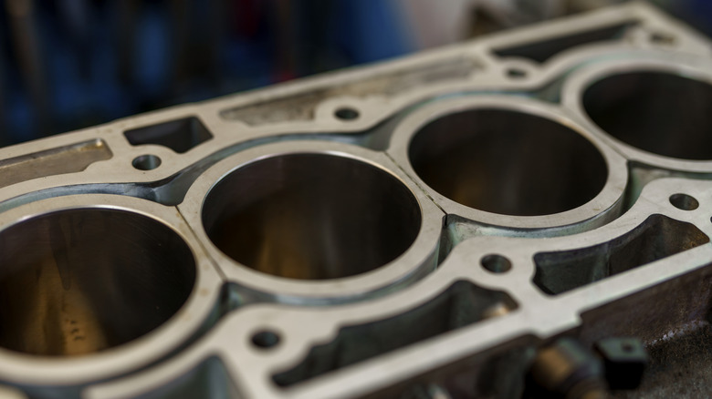 Close-up view of an aluminum engine block