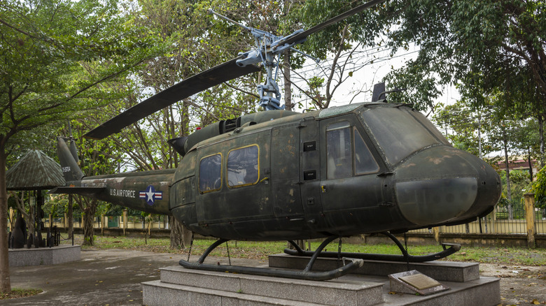 Monument of an old decommisioned UH-1 "Huey"