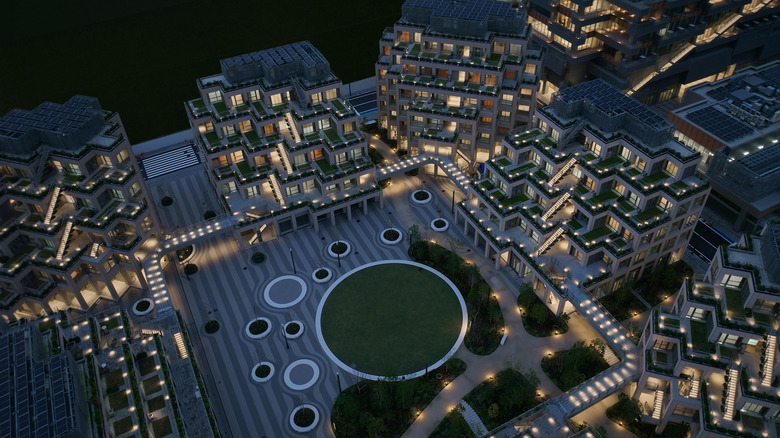 Woven City concept art of courthouse