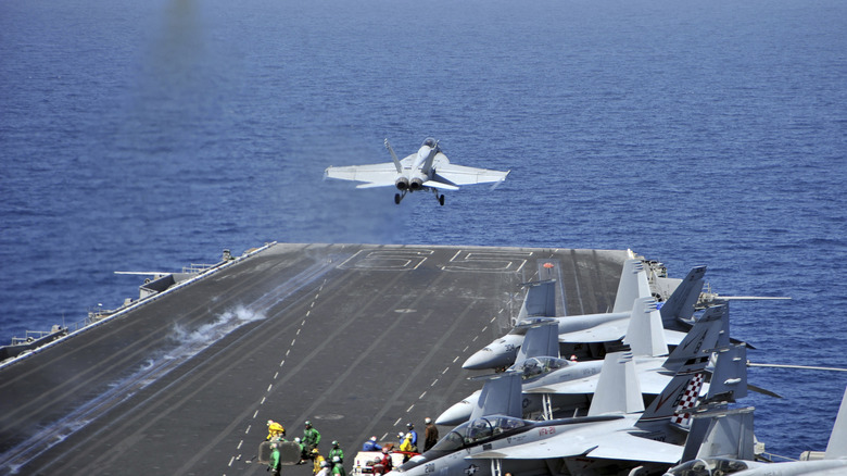Plane leaving aircraft carrier