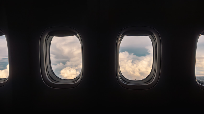 open window shades on an airplane