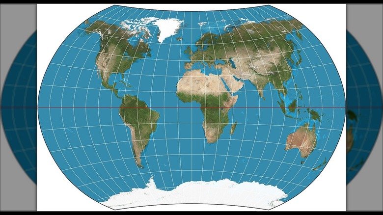 Latitude and longitude lines drawn on 2D map to show Earth's curviture