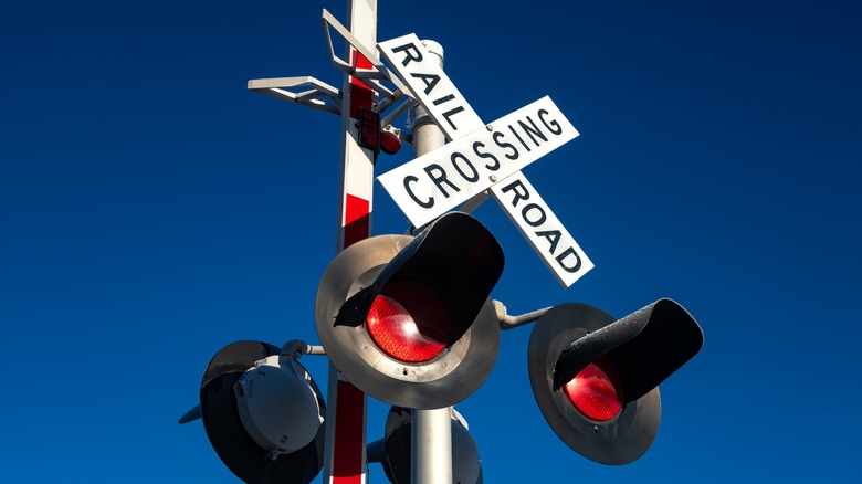 A railroad crossing signal.