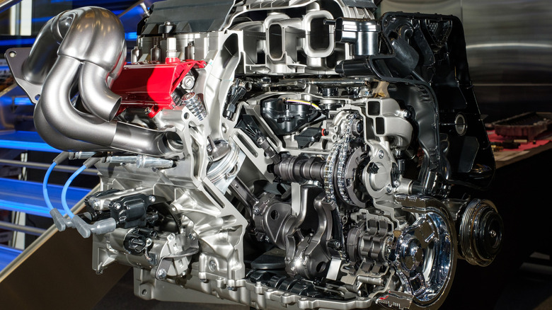 Cross-section of a Chevy Corvette 6.2-liter V8 engine